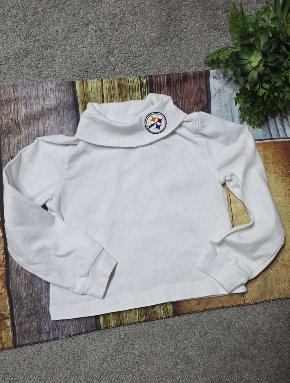 Kids Steelers Shirt White Turtleneck Long Sleeve with Embroidered Collar Logo 4T